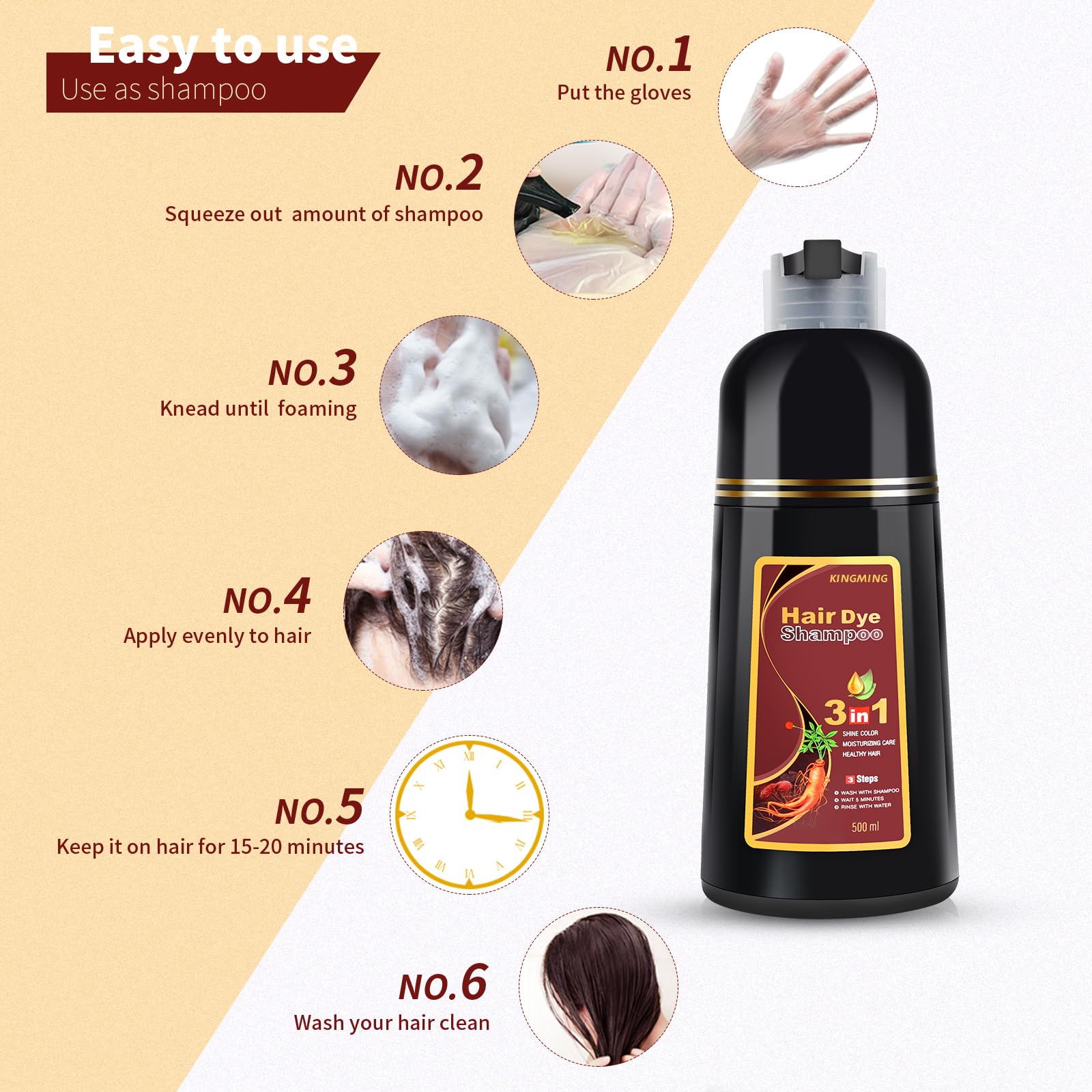 KINGMING envase ergonómico 500ml facilita uso diario.