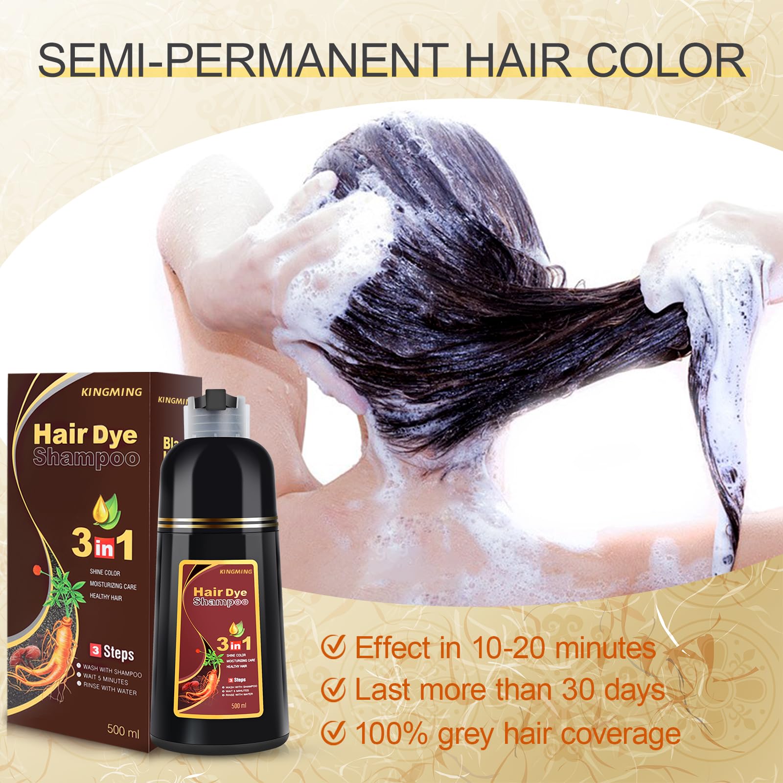 KINGMING champú para todo tipo de cabello ofrece color uniforme.