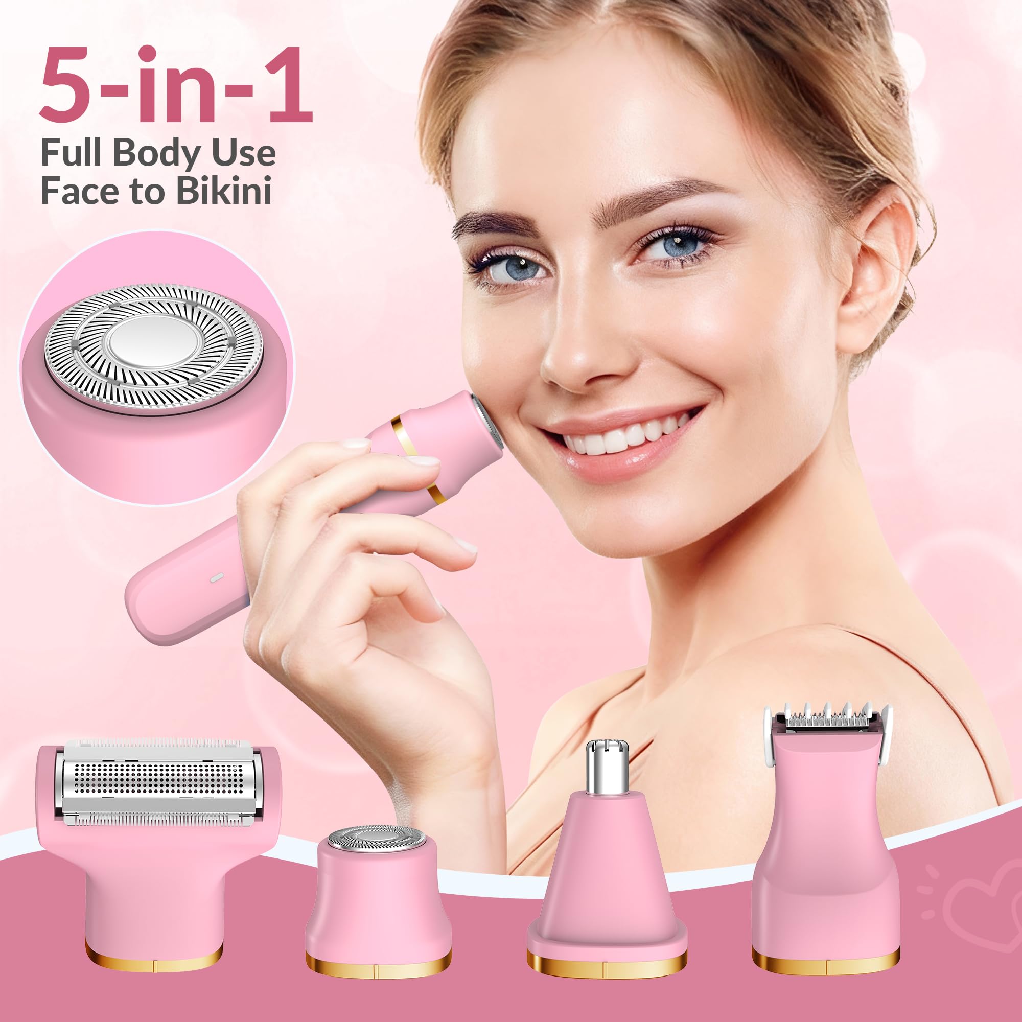 KINGTEE 5 interchangeable heads designed for face, body, bikini, and detailing.