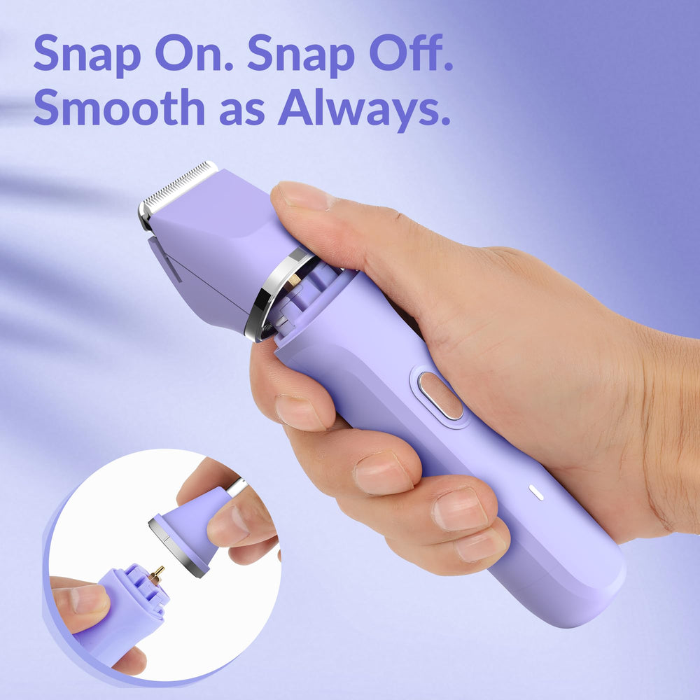 KINGTEE 5-in-1 bikini trimmer purple body use for legs and underarms.