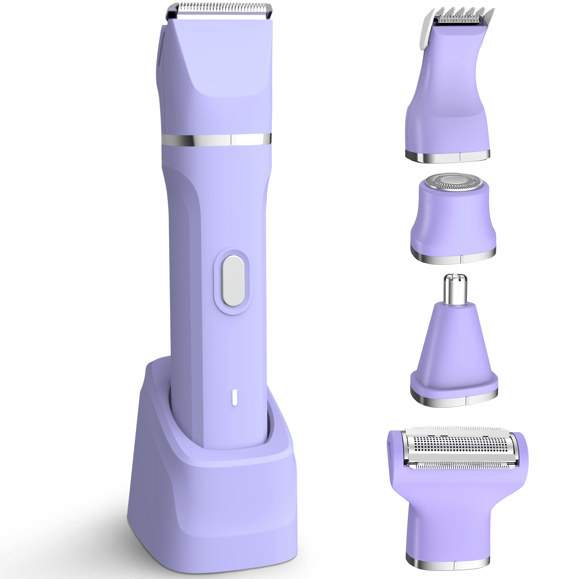 KINGTEE 5-in-1 bikini trimmer purple compact storage for travel.