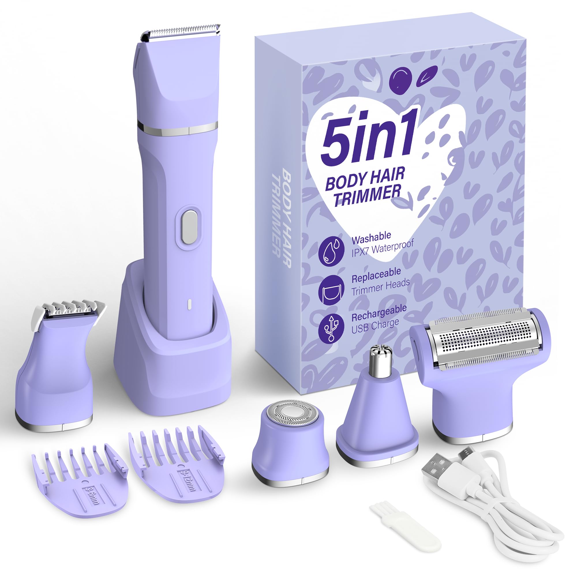 KINGTEE 5-in-1 bikini trimmer purple front view for precise, gentle grooming.