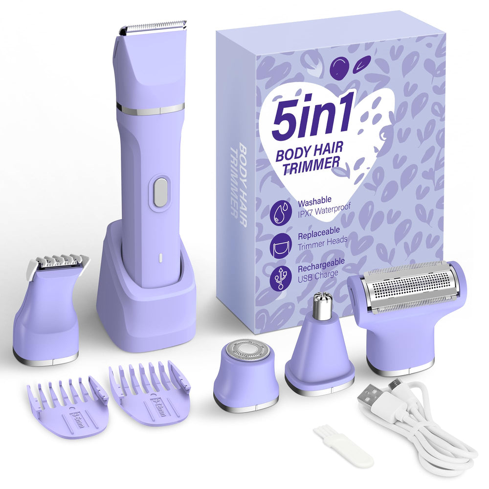 KINGTEE 5-in-1 bikini trimmer purple front view for precise, gentle grooming.