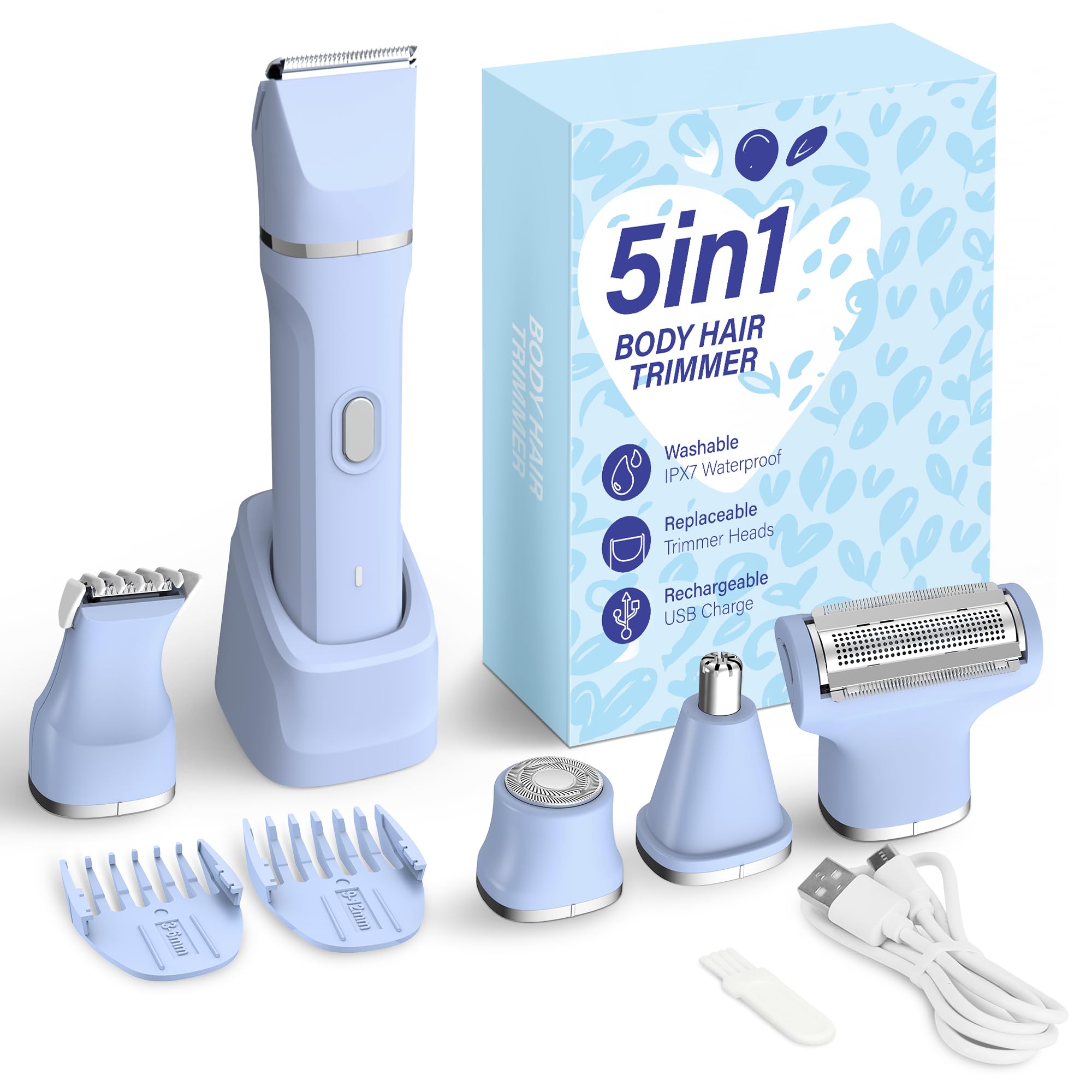 KINGTEE 5-in-1 bikini trimmer blue front view for smooth skin and precise shaping