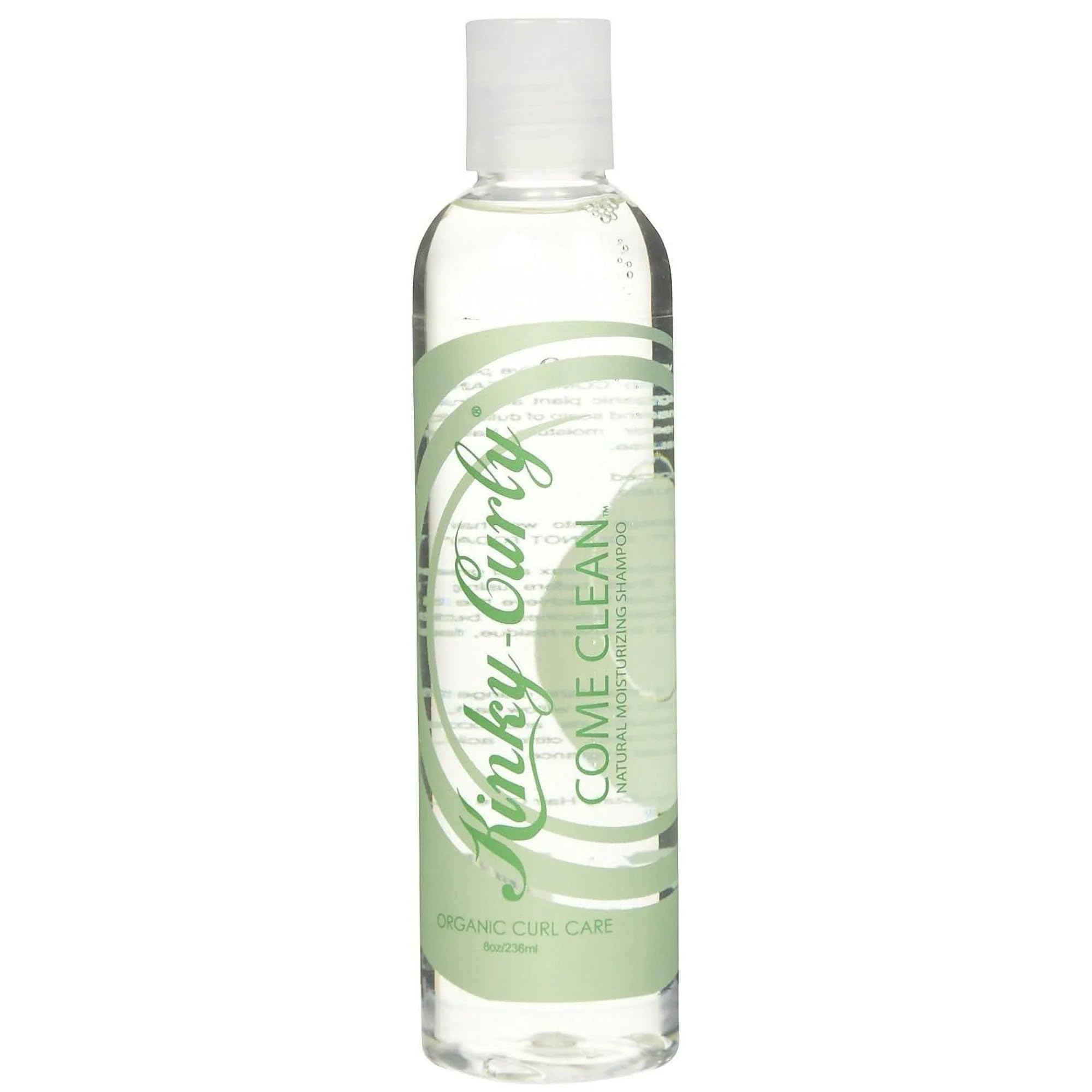 Kinky Curly Come Clean Shampoo bottle shown with citrus aroma for refreshing cleansing.