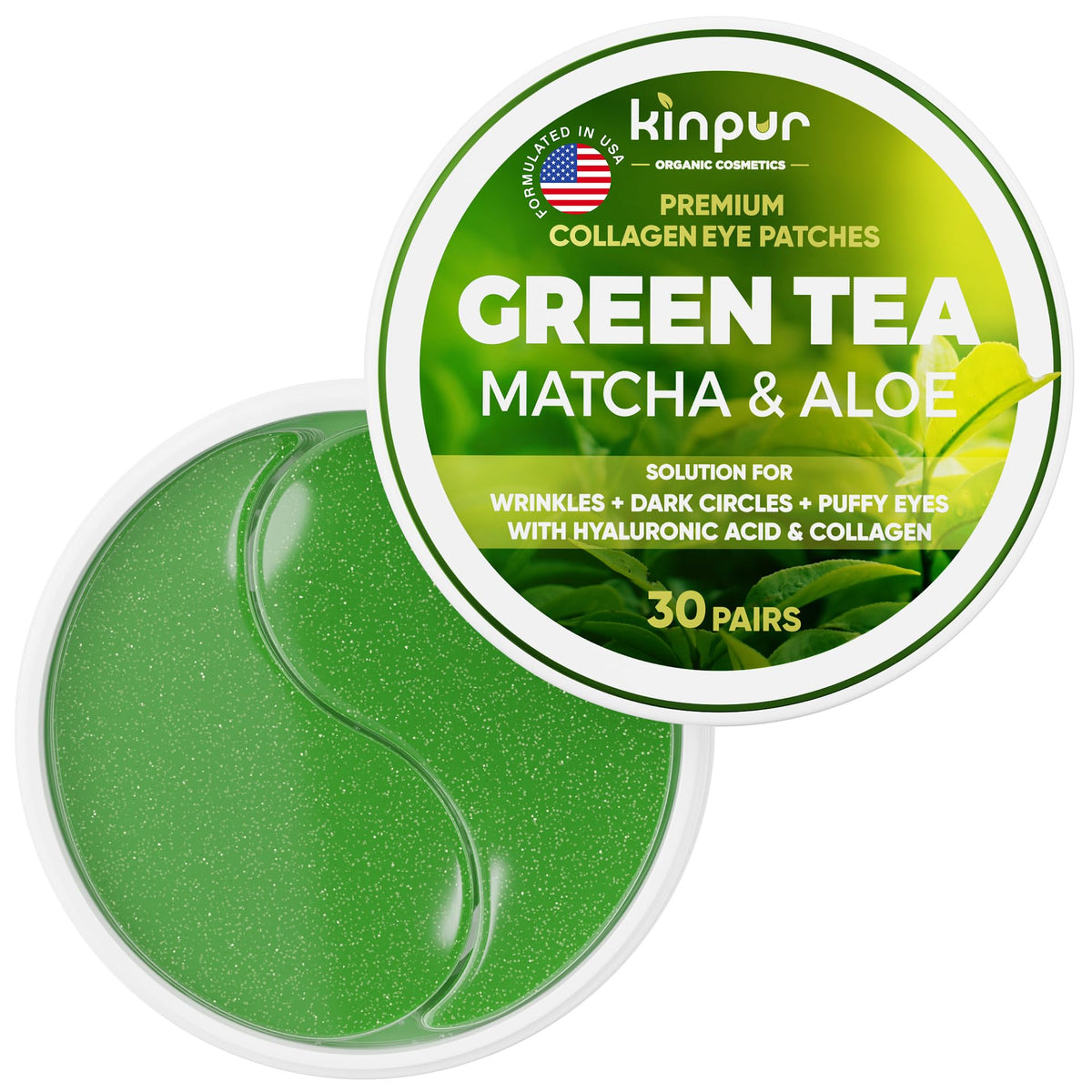 Parche ocular Kinpur Organic te verde matcha aloe para despertar la mirada.