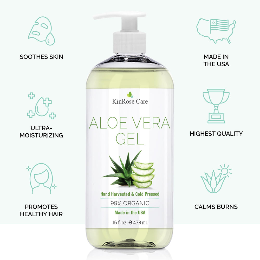 KinRose Care Aloe Vera puro, textura clara al aplicar en la piel.