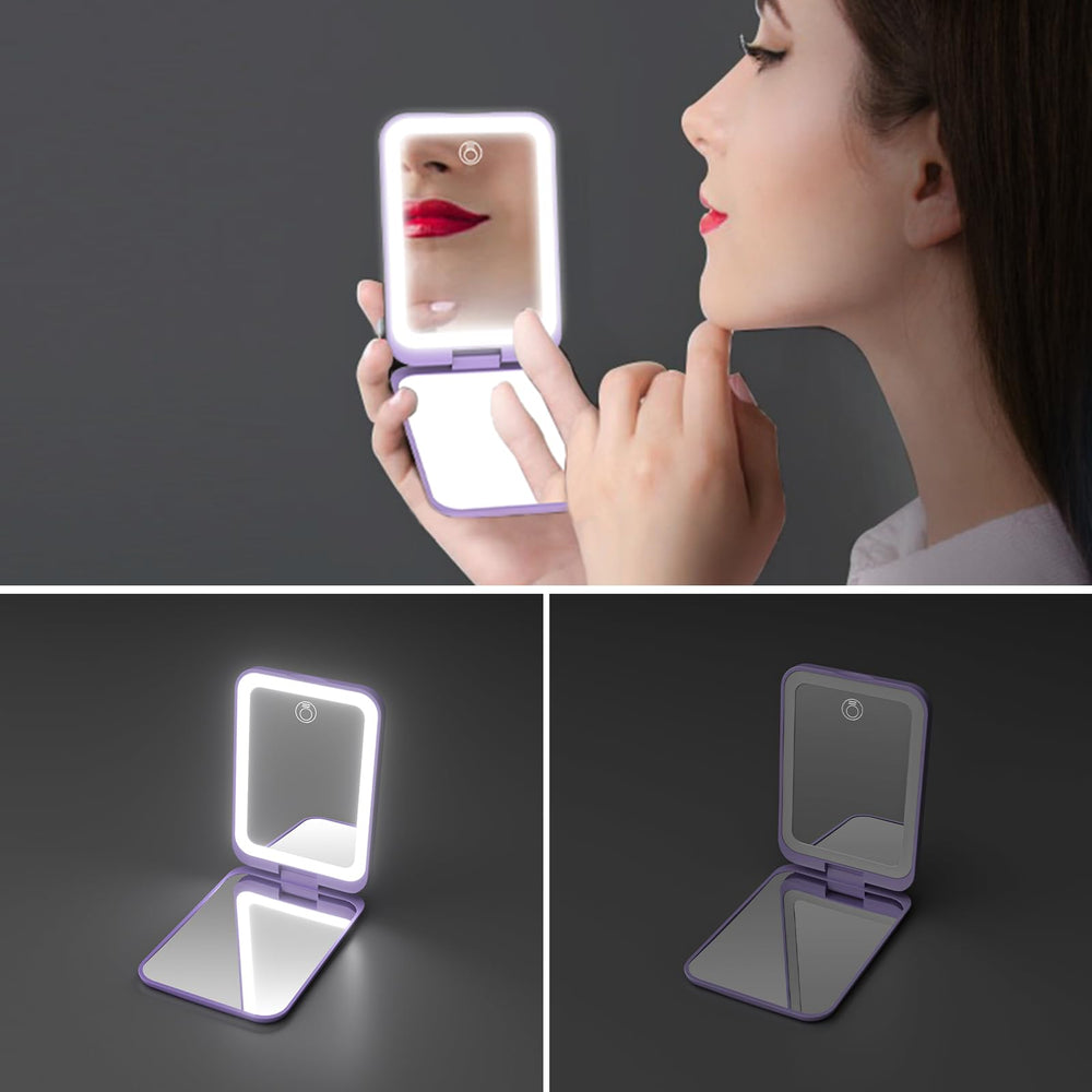 Kintion pocket mirror shows 1x and 3x magnification for full-face grooming