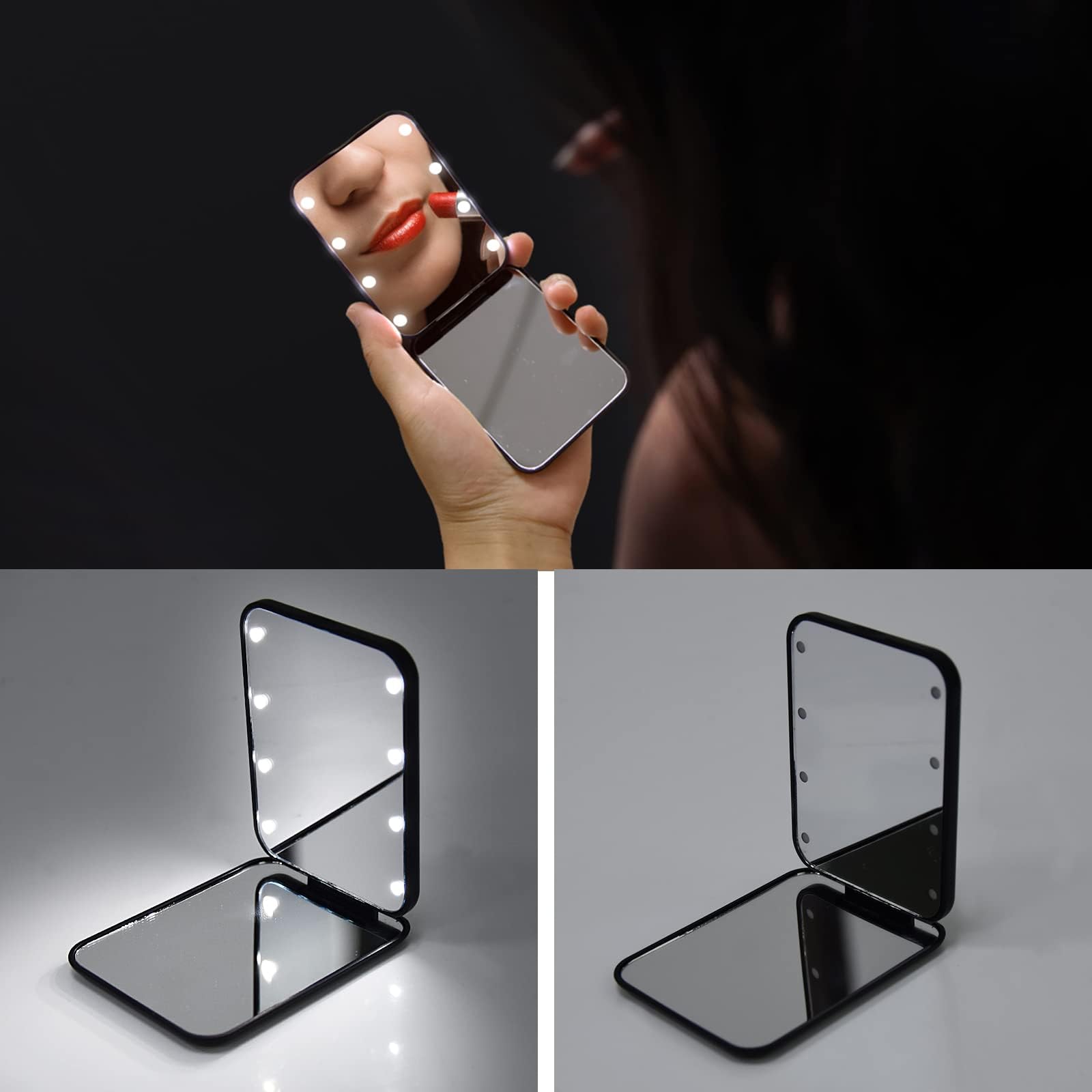 Kintion Pocket Mirror in black finish complements compact travel kit