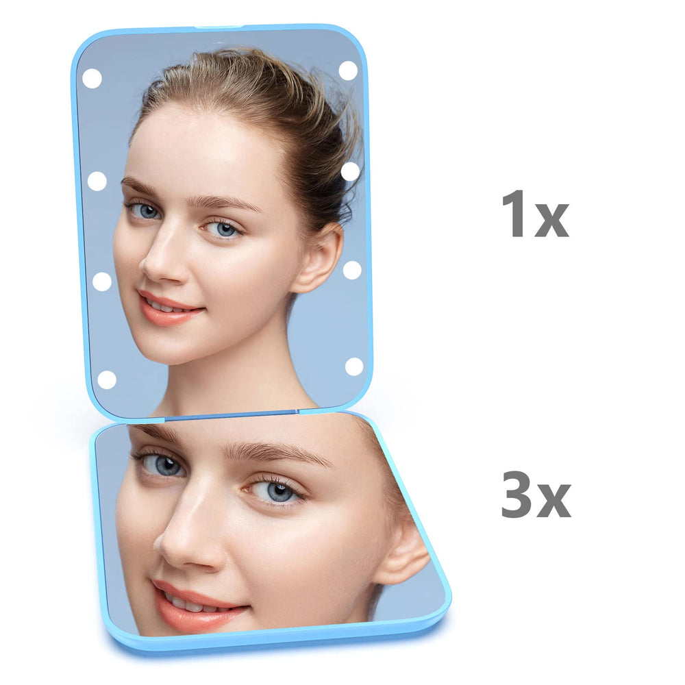 Kintion portable blue pocket mirror compact for travel and handbags.