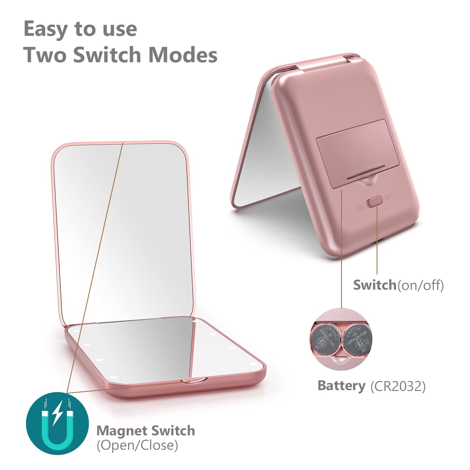 Kintion Pocket Mirror folding 180-degree hinge allows easy handling.