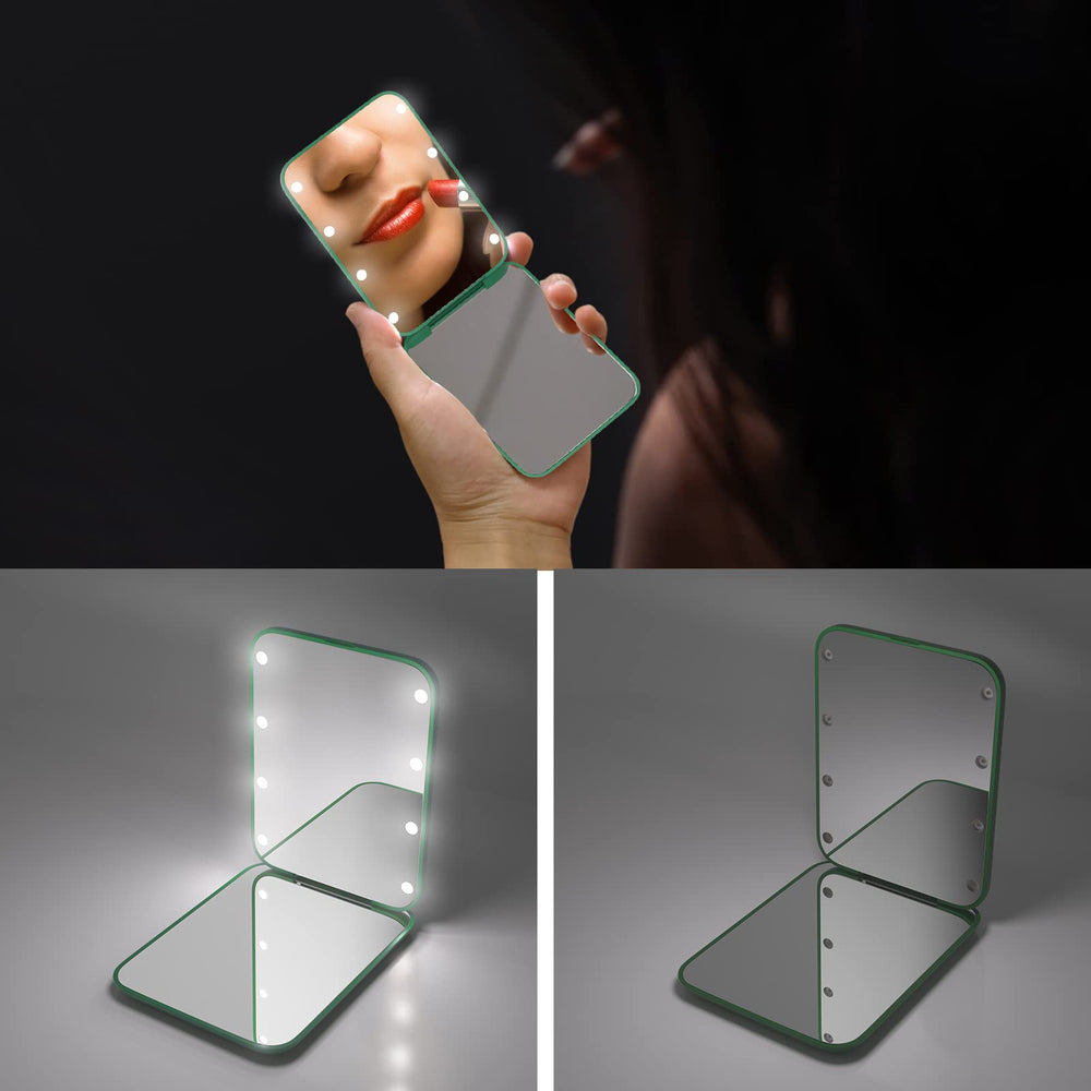 Kintion Pocket Mirror green open, two-sided for detailed makeup and grooming