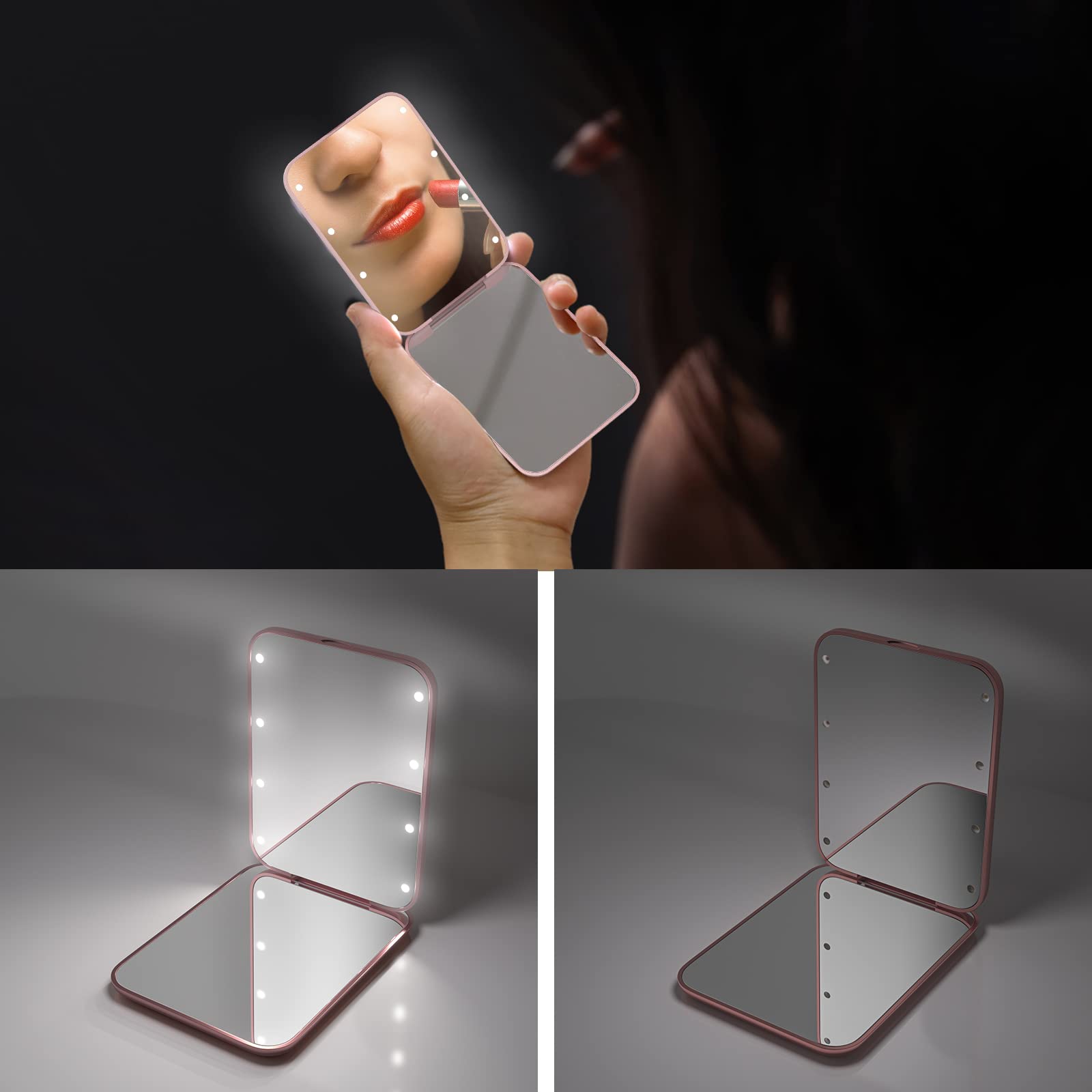 Kintion Pocket Mirror rose gold two-sided magnification for precise makeup.