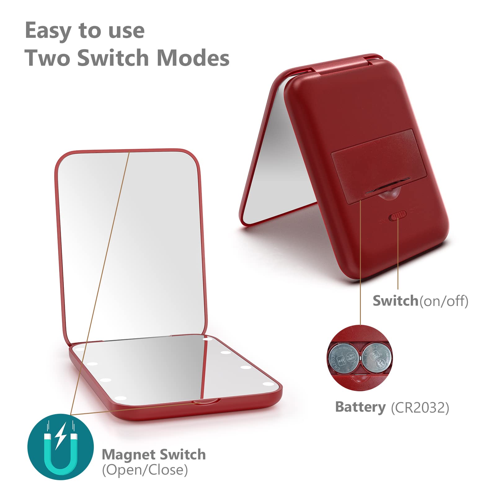 Kintion wine-red pocket mirror fits purses for on-the-go touch-ups