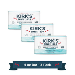 Kirk’s Jabón Castile sin fragancia, paquete de tres barras, limpieza suave.