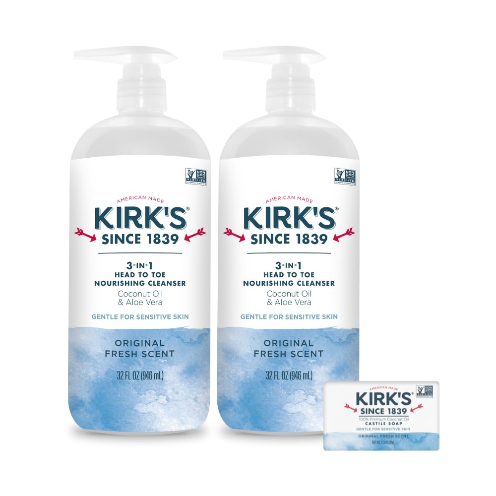 Kirk's 3-in-1 cleanser coconut oil lather for head-to-toe care