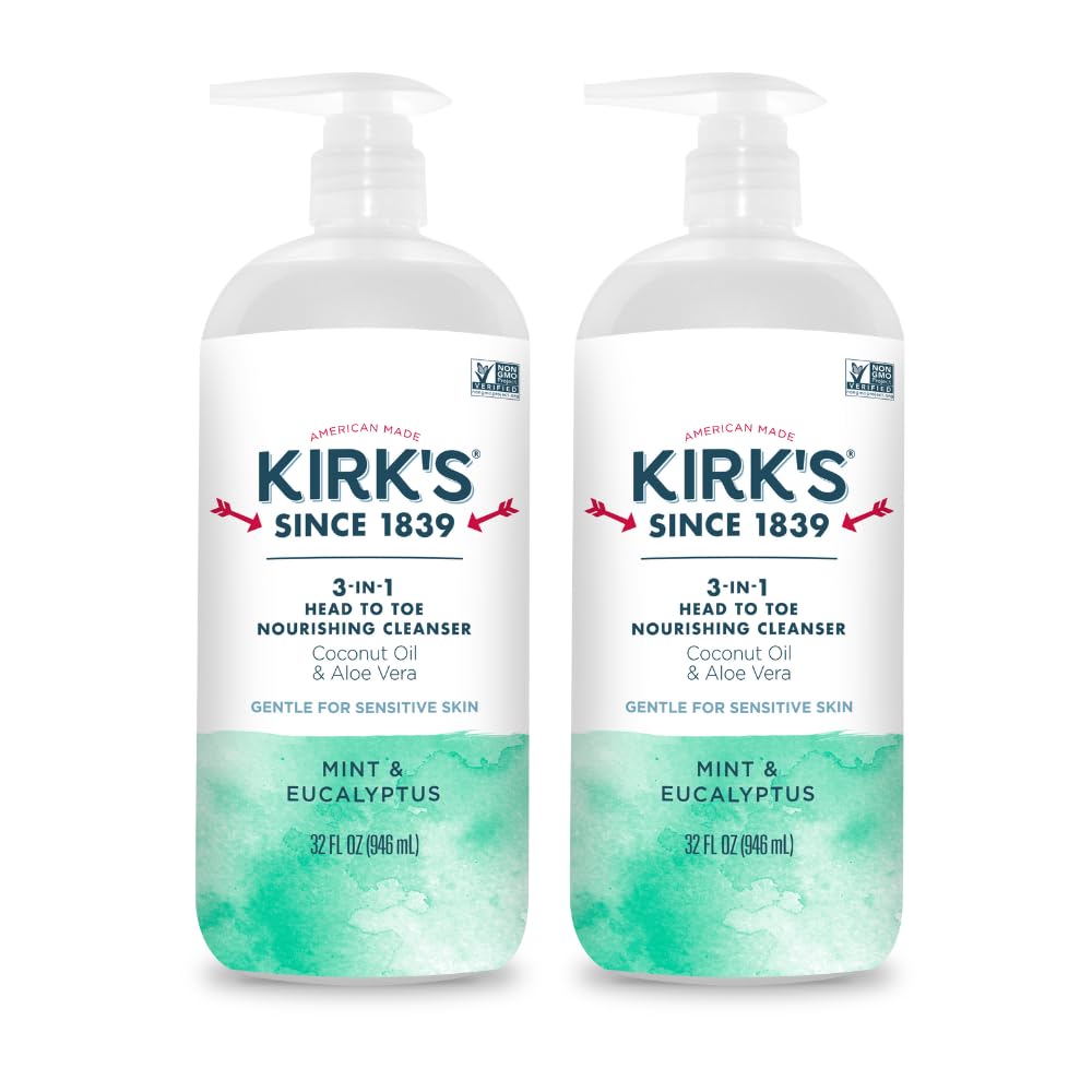Kirks 3-in-1 nourishing cleanser bottle pump for convenient head-to-toe cleansing.