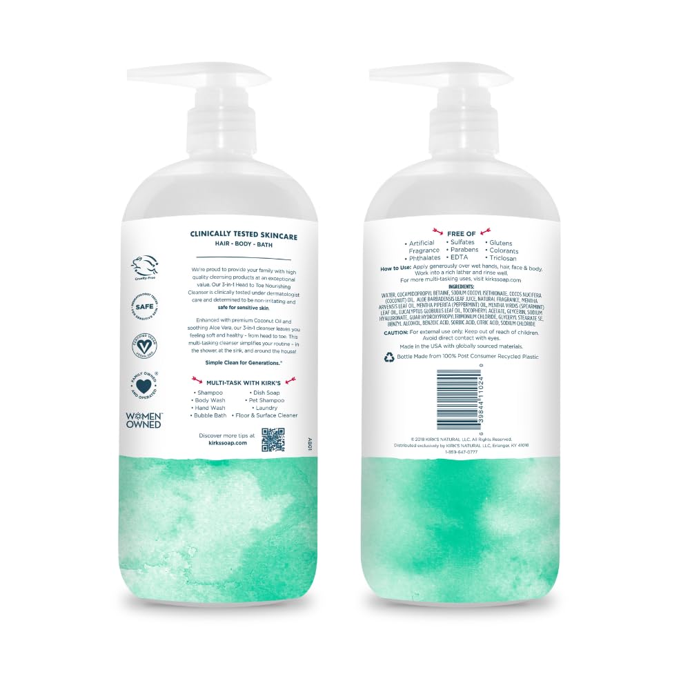 Kirks 3-in-1 nourishing cleanser foamy-lather highlights gentle daily cleansing.