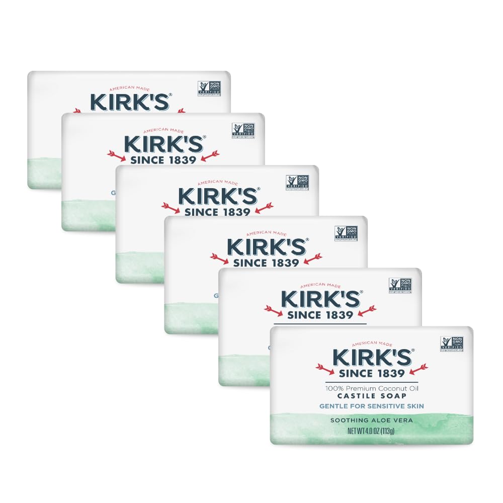 Kirks Castile Jabón en barra con etiqueta original, aroma fresco.