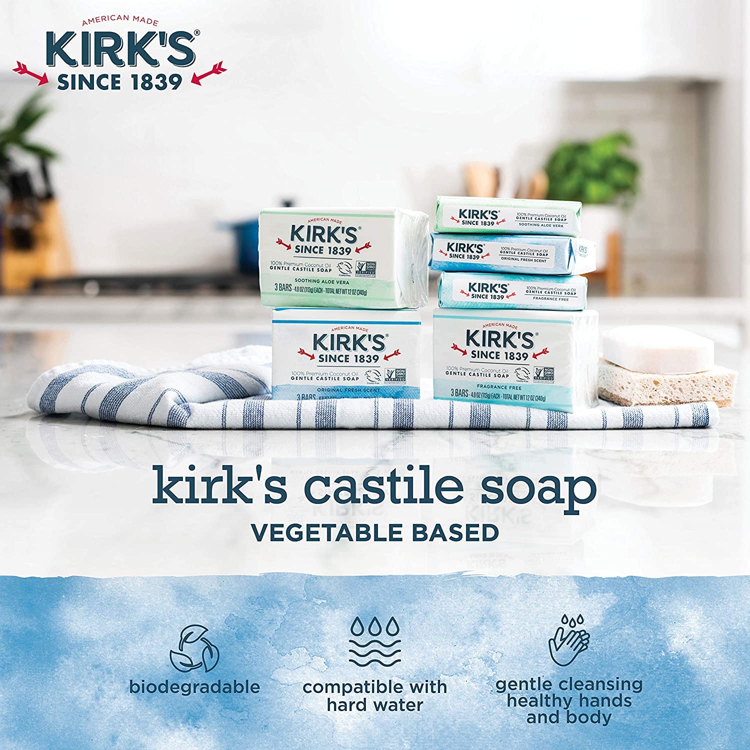 Kirk's Castile Coco: uso diario suave sin detergentes agresivos