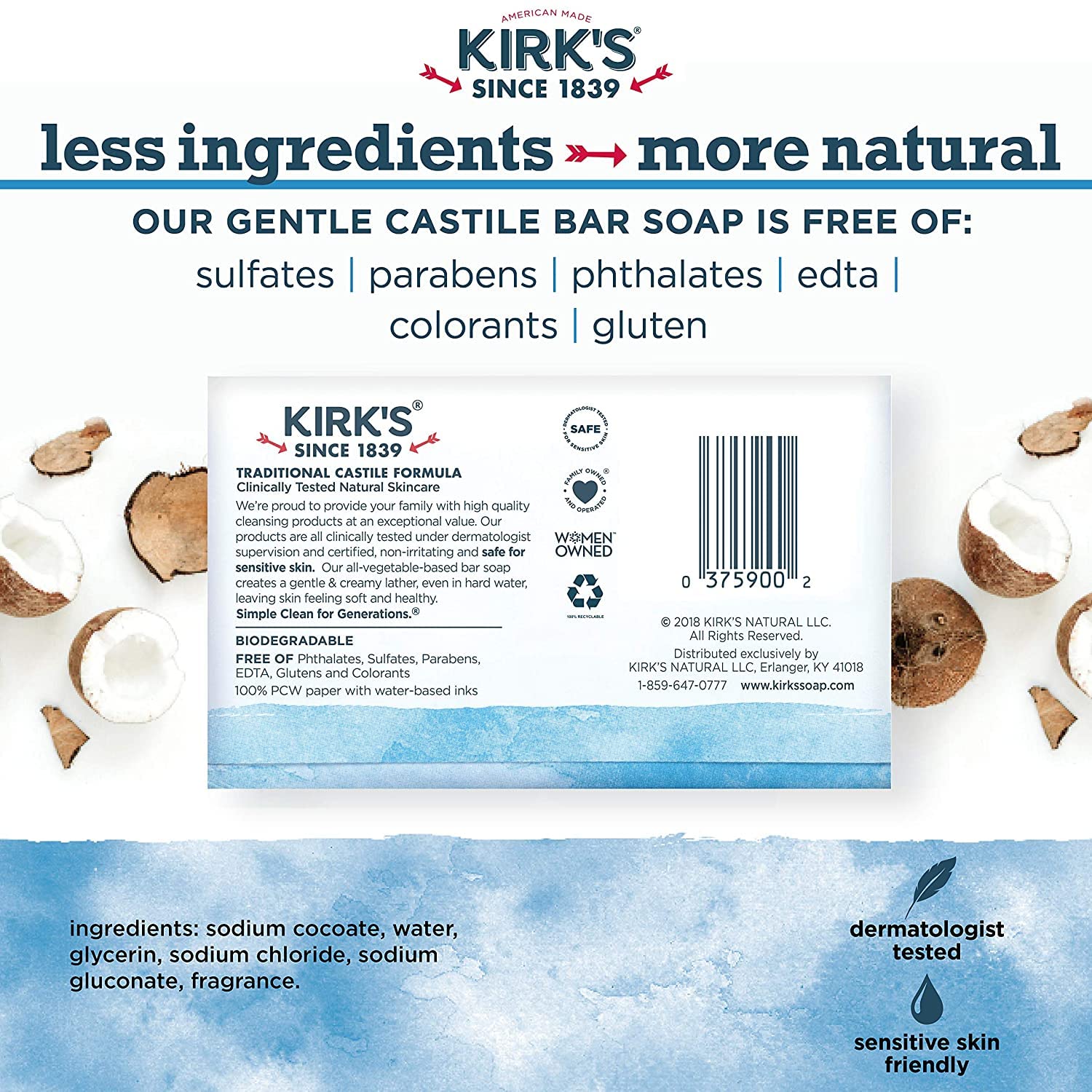 Kirk's Castile Coco: libre de crueldad y pruebas en animales