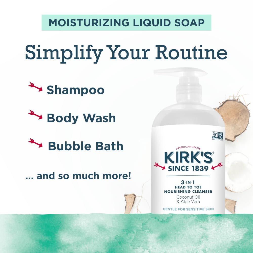 Kirks coconut oil and aloe vera ingredients close-up showing hydrating care.
