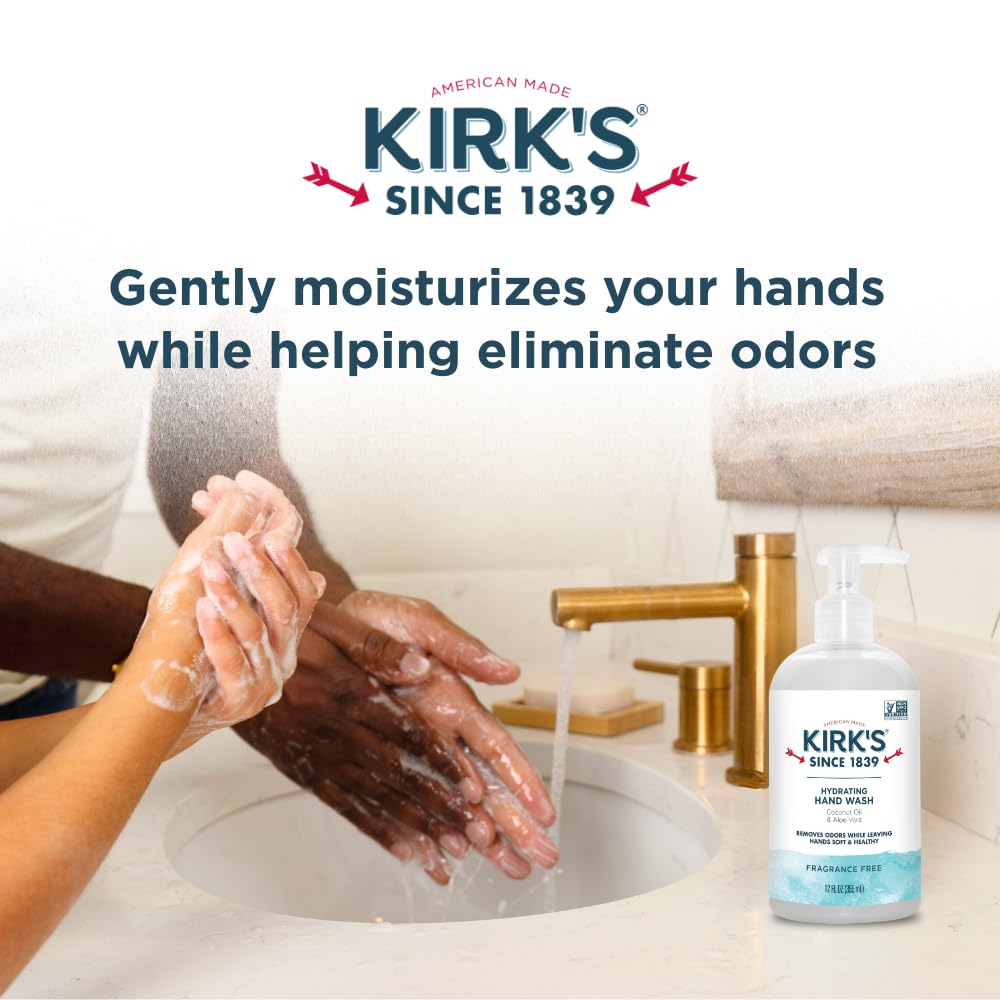 Kirk's Fragrance-free Hand Wash 12oz pump bottle at sink