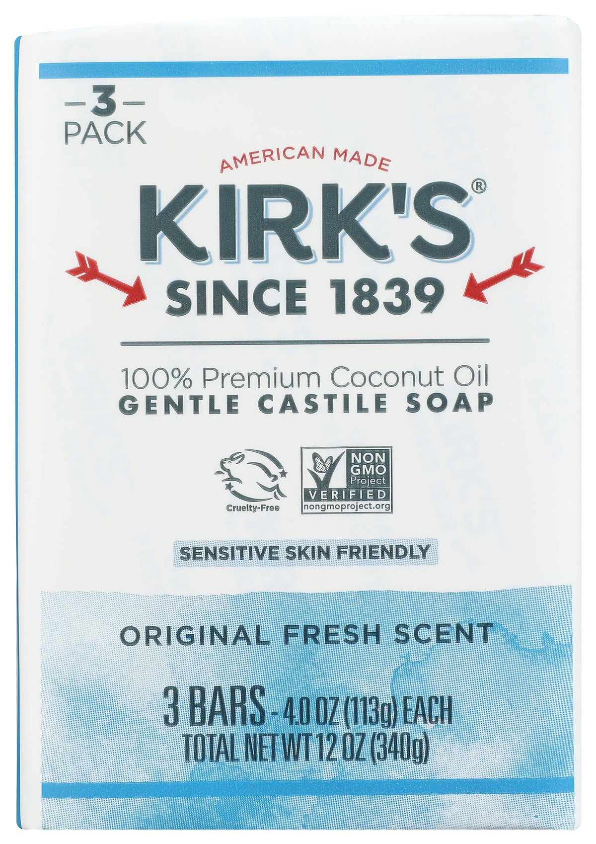 Kirk's Jabón de Castilla Original, botella vertiendo: limpieza suave para piel sensible.