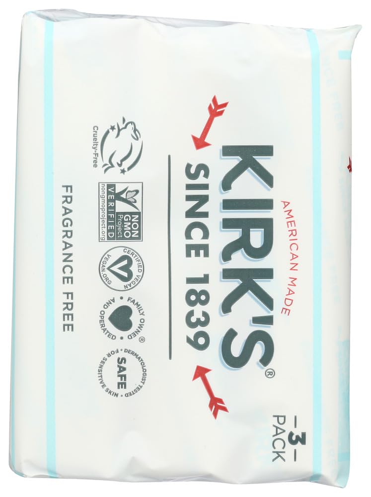 Kirk's Soap Bar 3pk Frag Free closeup suds, rich lather for everyday cleansing.
