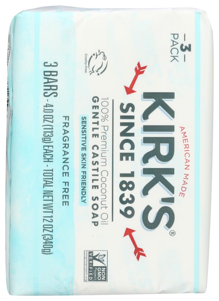 Kirk's Soap Bar 3pk Frag Free lather-action, smooth feel during shower.