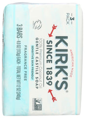 Kirk's Soap Bar 3pk Frag Free lather-action, smooth feel during shower.