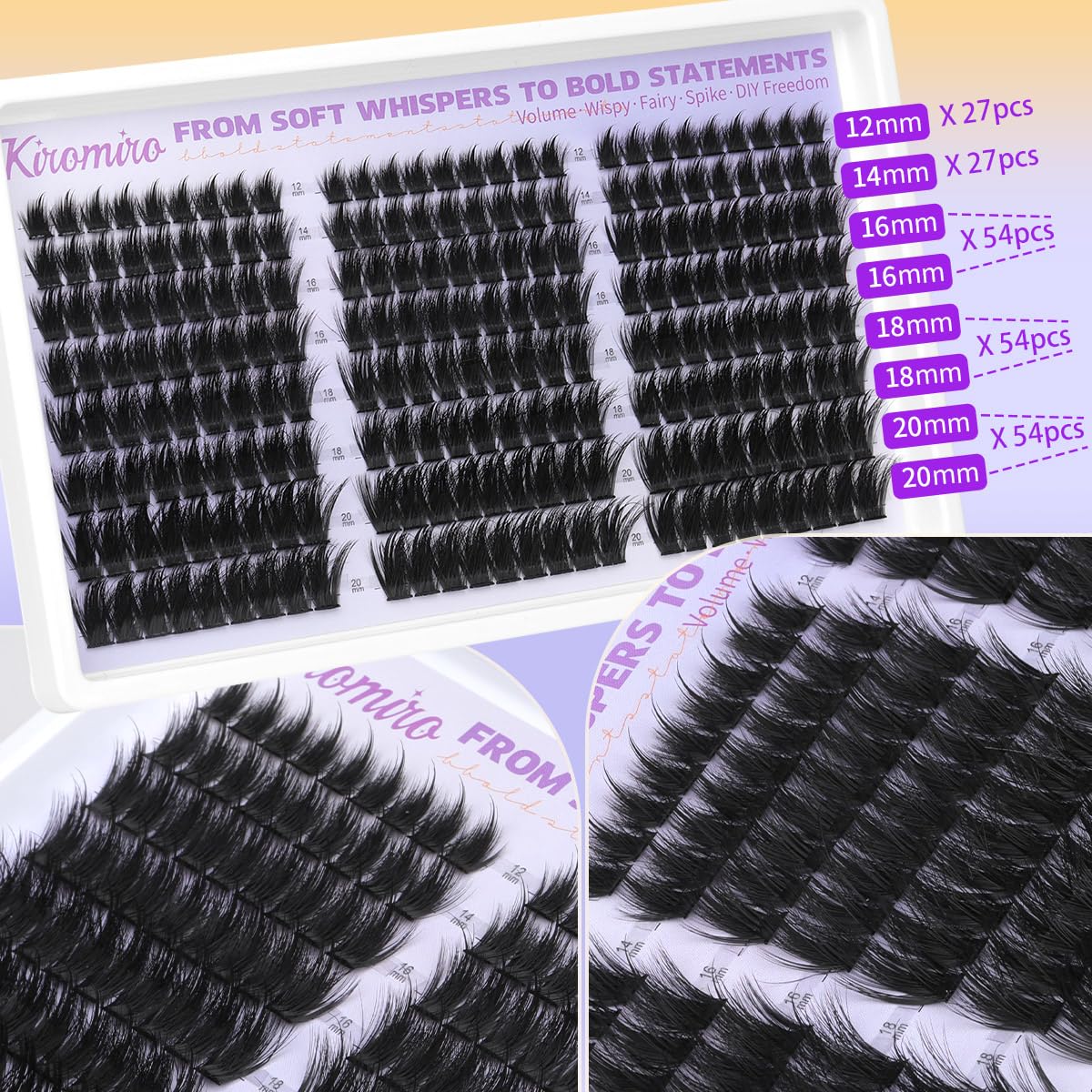 Kiromiro 216-piece pack supports creative mix-and-match lash styles.