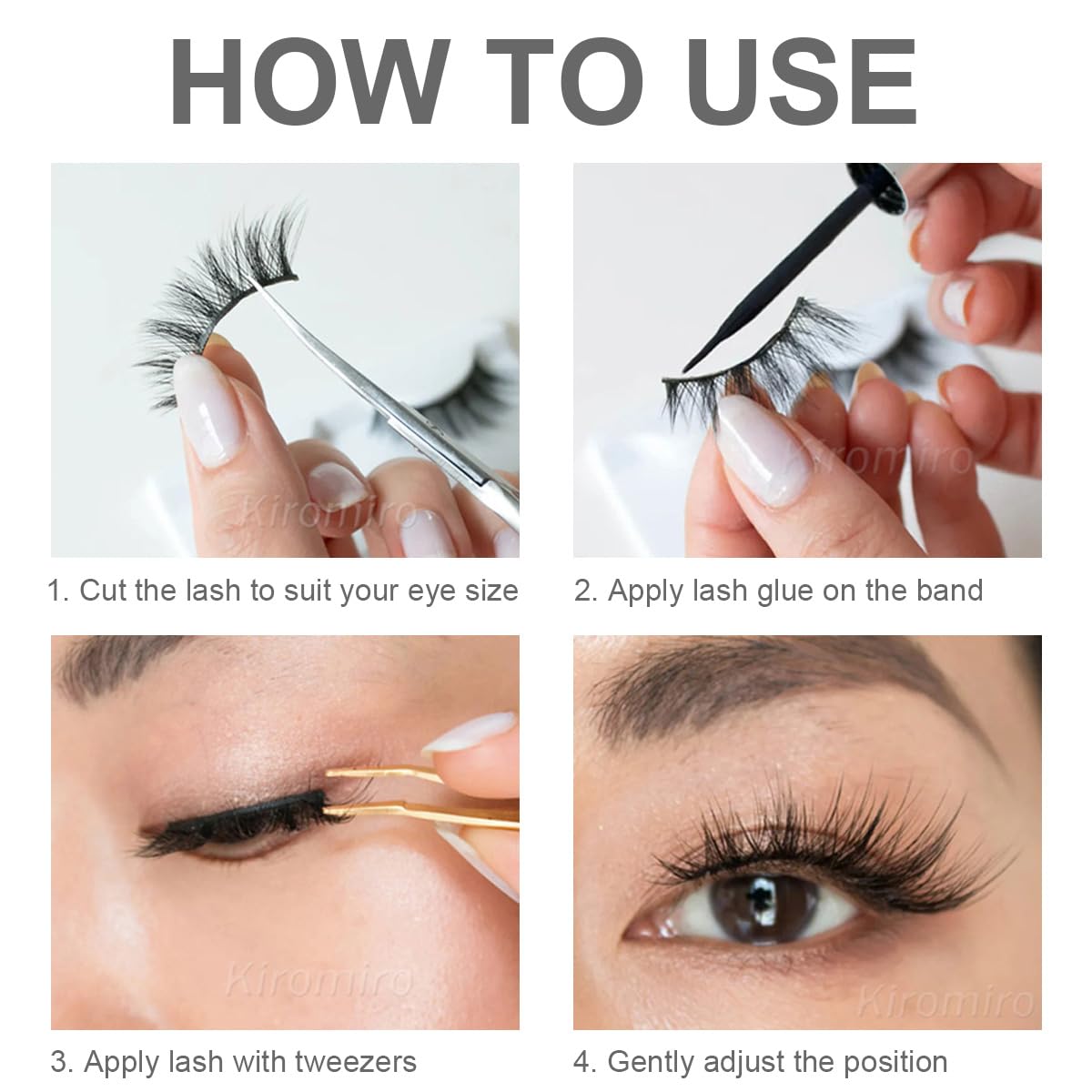 Kiromiro cat-eye lashes create a soft, approachable silhouette