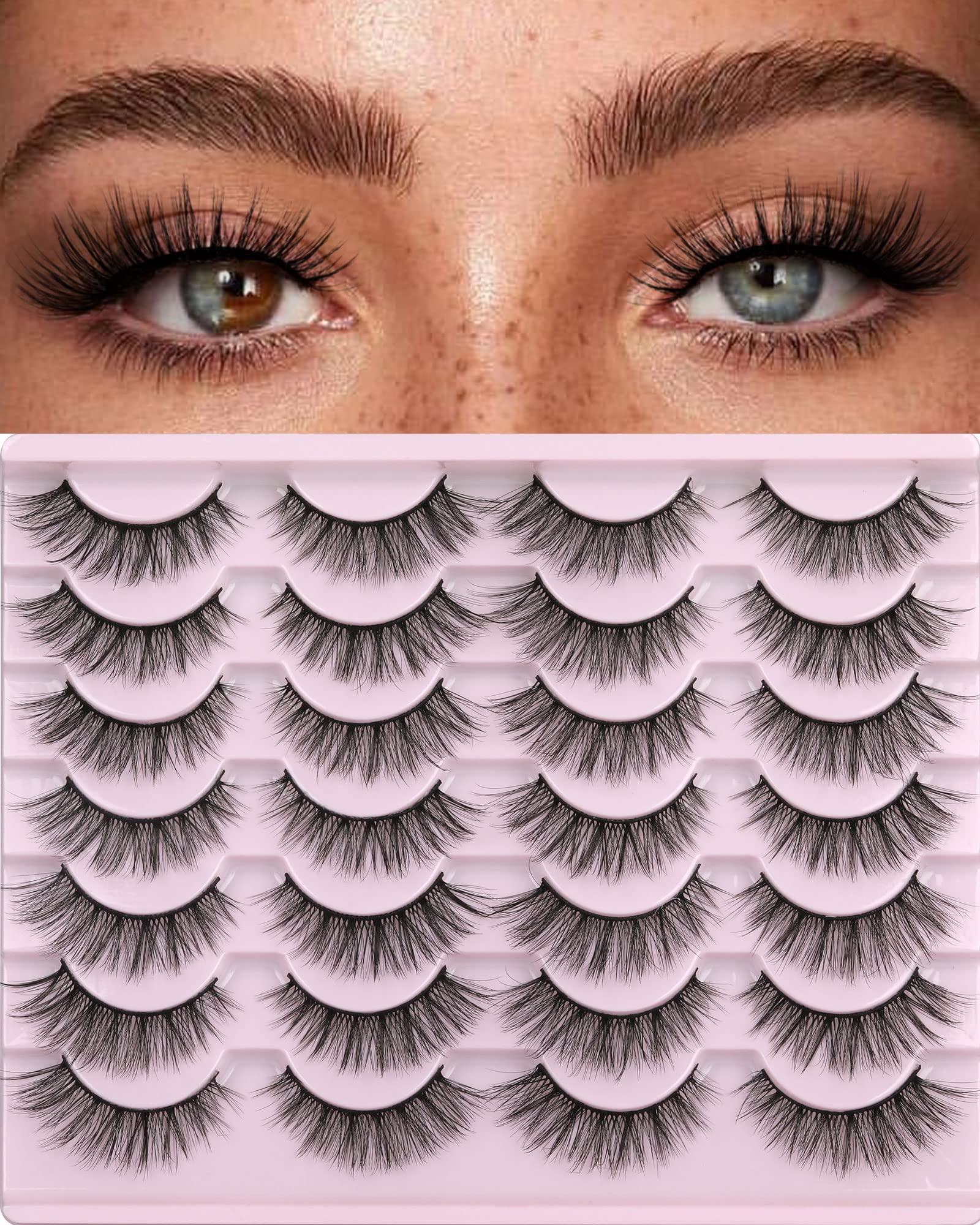 Kiromiro false eyelashes 14mm 3D mink wispy cat-eye for natural enhancement.