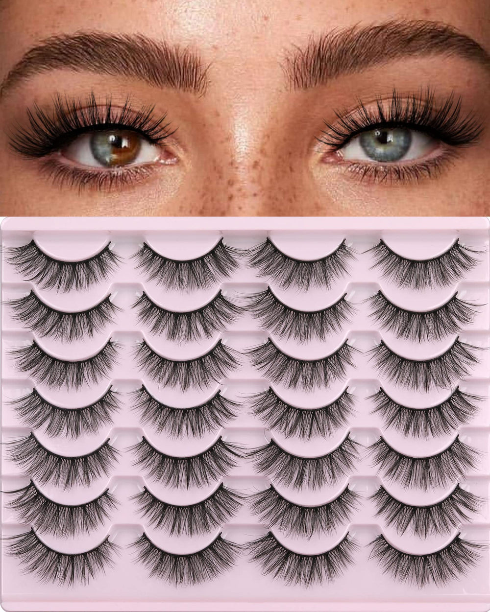 Kiromiro false eyelashes 14mm 3D mink wispy cat-eye for natural enhancement.