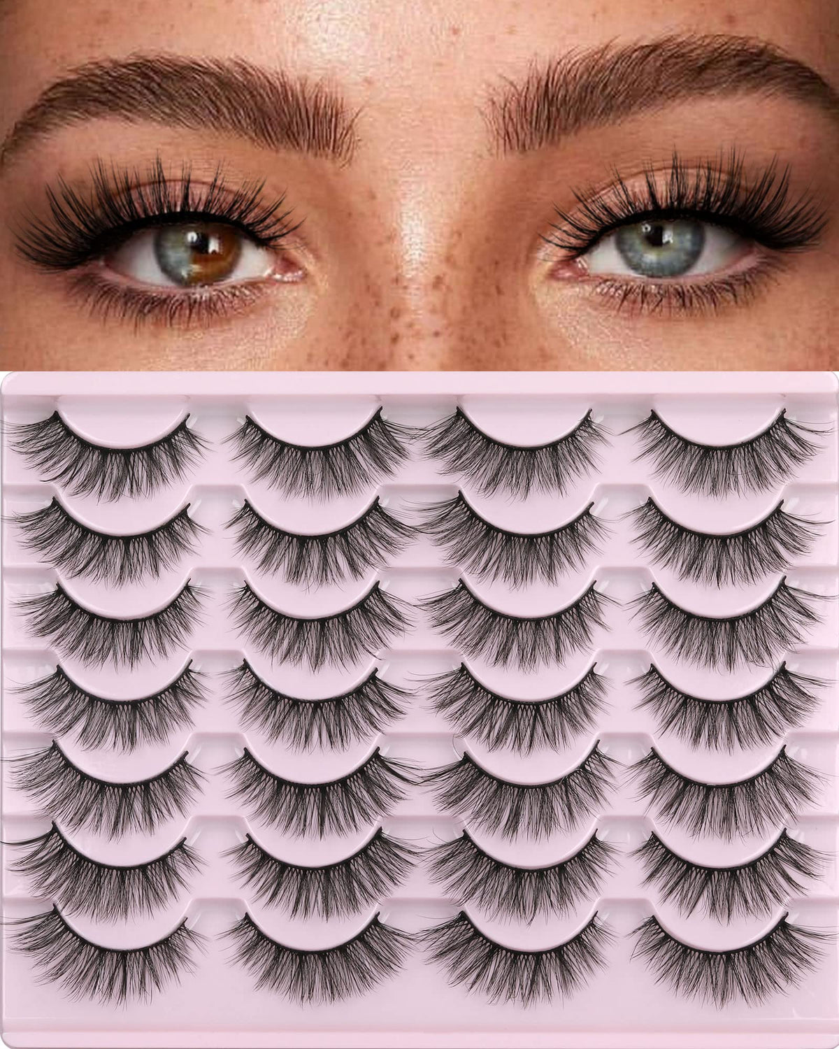 Kiromiro false eyelashes 14mm 3D mink wispy cat-eye for natural enhancement.