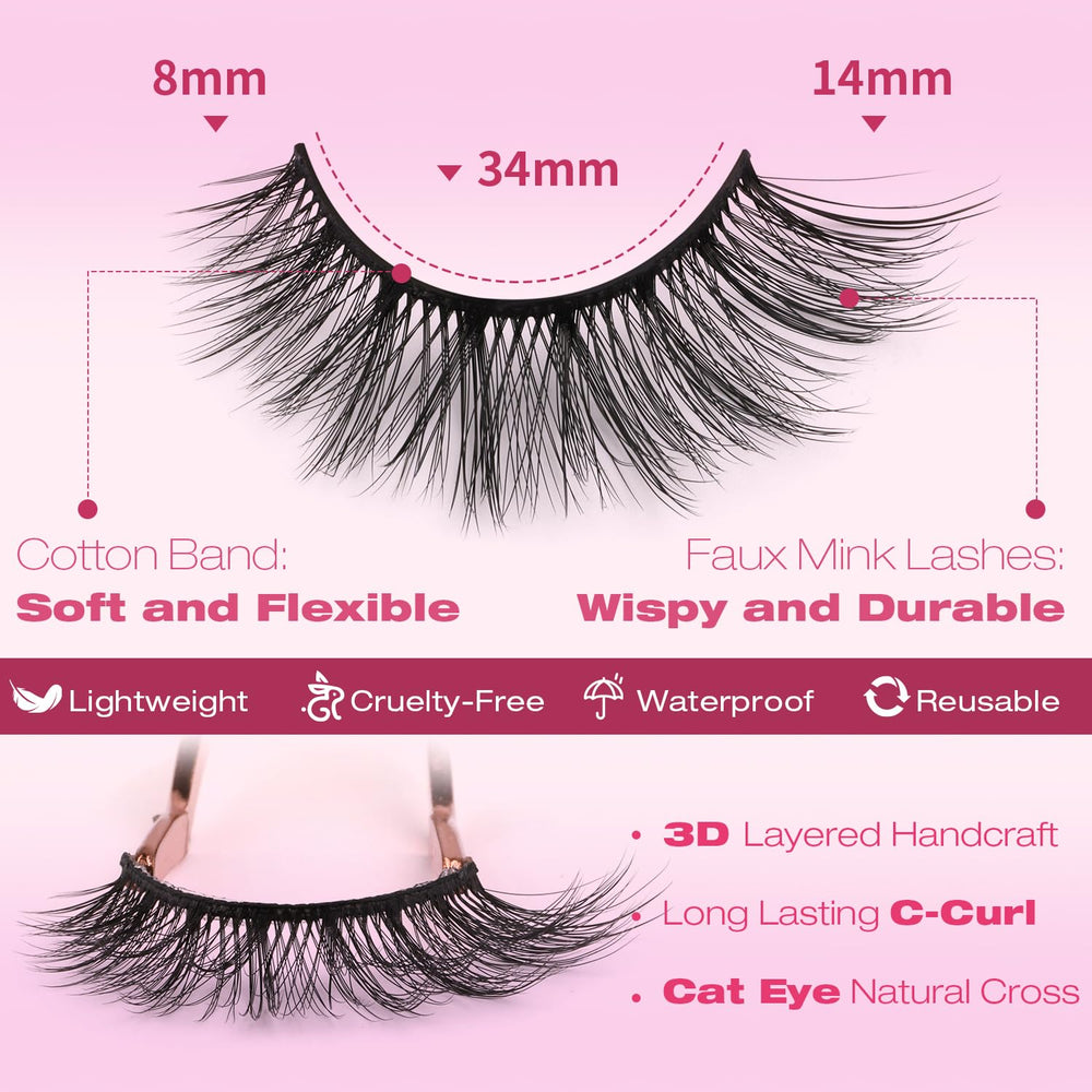 Kiromiro natural-look lashes 14mm 3D mink for everyday wear.