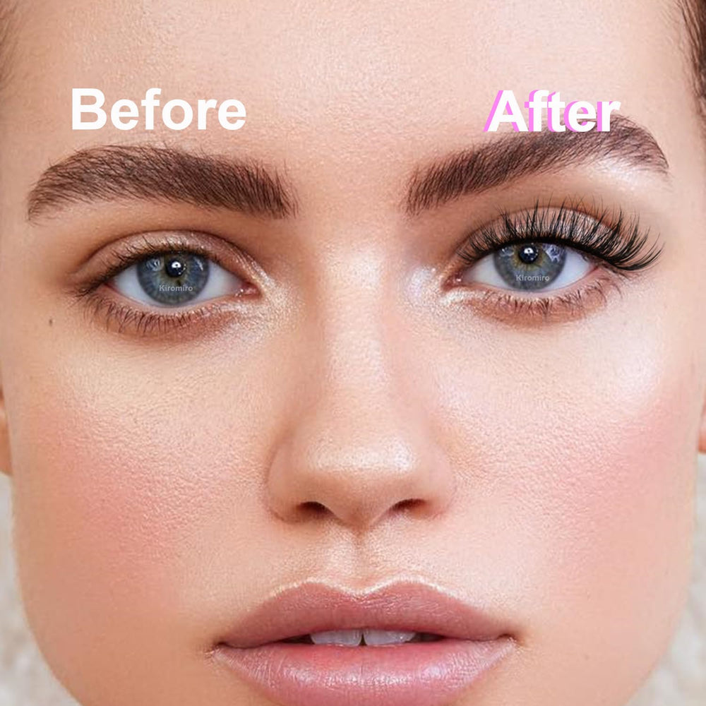 Kiromiro wispy lashes with a clear band for subtle definition.