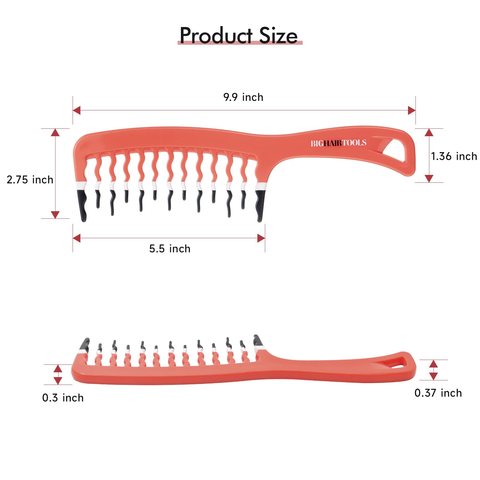KISMETICS Big Hair Tools detangling in shower with orange comb for even product distribution.