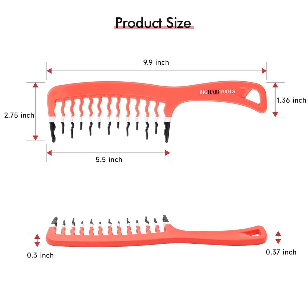 KISMETICS Big Hair Tools detangling in shower with orange comb for even product distribution.