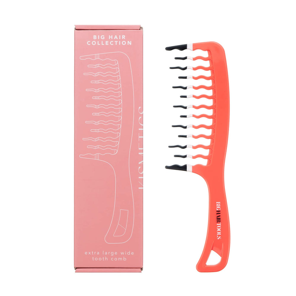 KISMETICS Big Hair Tools orange wide-tooth comb, front view for gentle detangling.