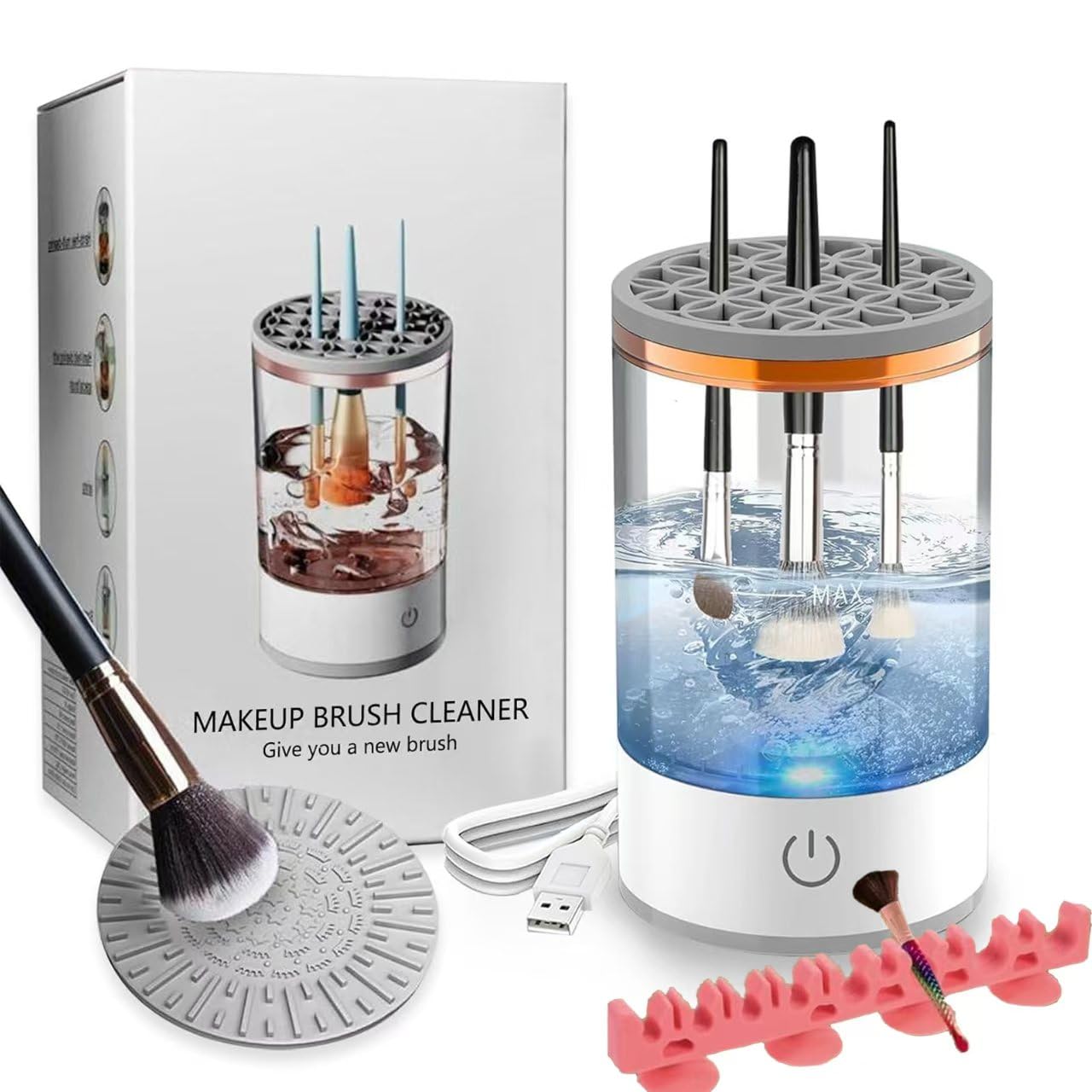 Kismiger electric makeup brush cleaner front view with a compact, travel-friendly design.