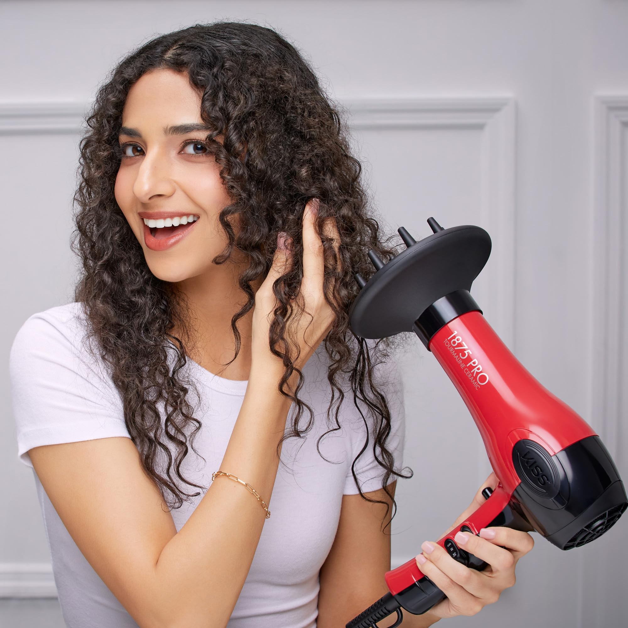 KISS 1875W Pro Tourmaline Dryer ergonomic handle for comfortable styling sessions.