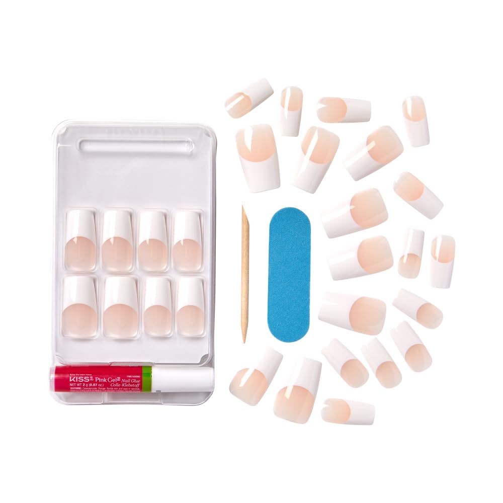 KISS Acrylic French Nails Kit, pegamento rosa para aplicación estable en casa.