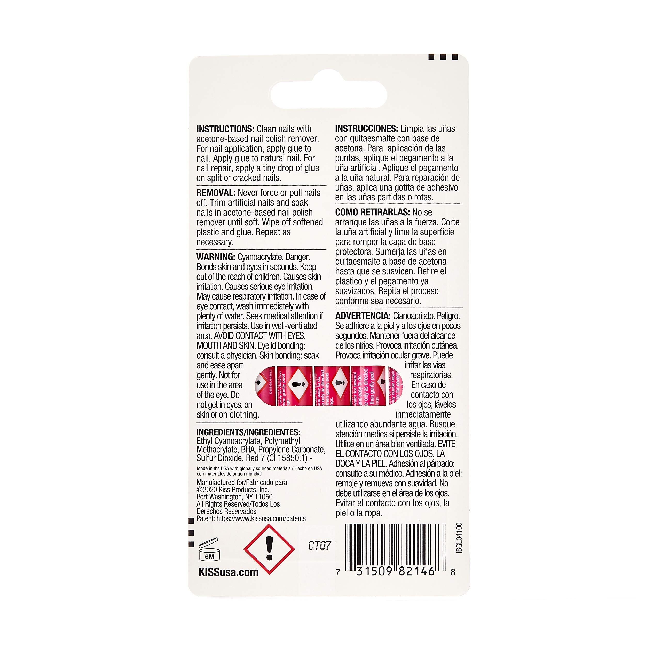 KISS adhesivo gel rosa para uñas, aplicación rápida para diseños duraderos.