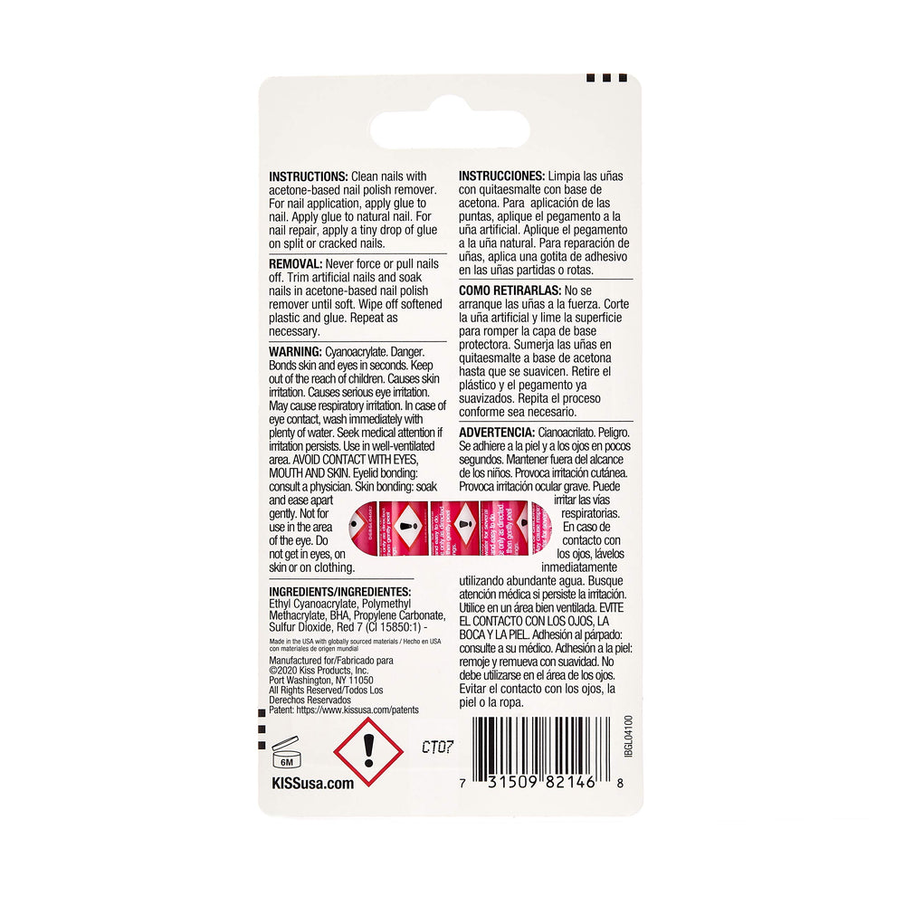 KISS adhesivo gel rosa para uñas, aplicación rápida para diseños duraderos.