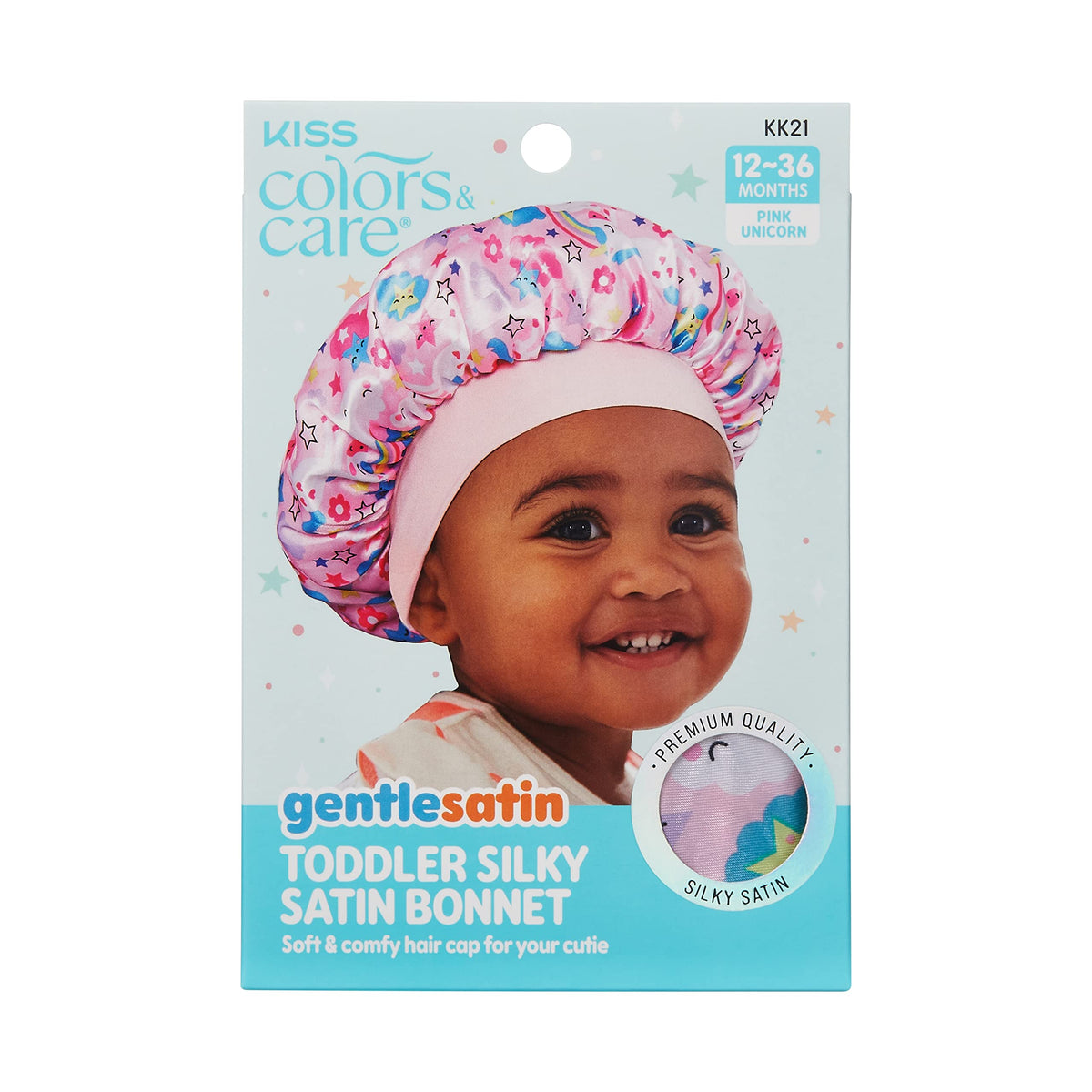 Bonete Kiss Colors & Care satín con unicornio protege el cabello del bebé durante la noche