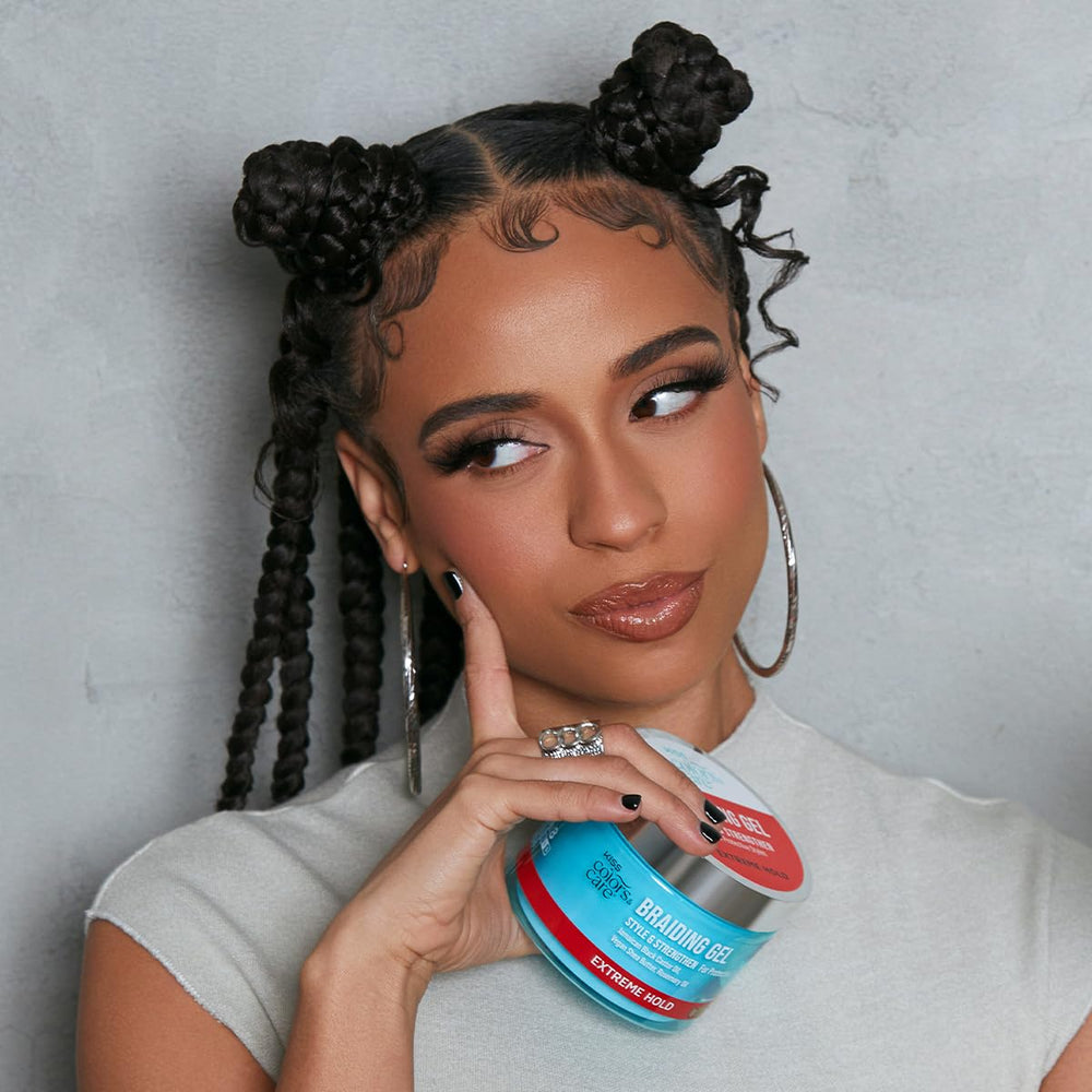 KISS Colors & Care extreme hold defines braids with lasting control.