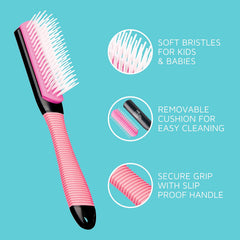 KISS Colors & Care detangler brush non-slip handle improves control during grooming.