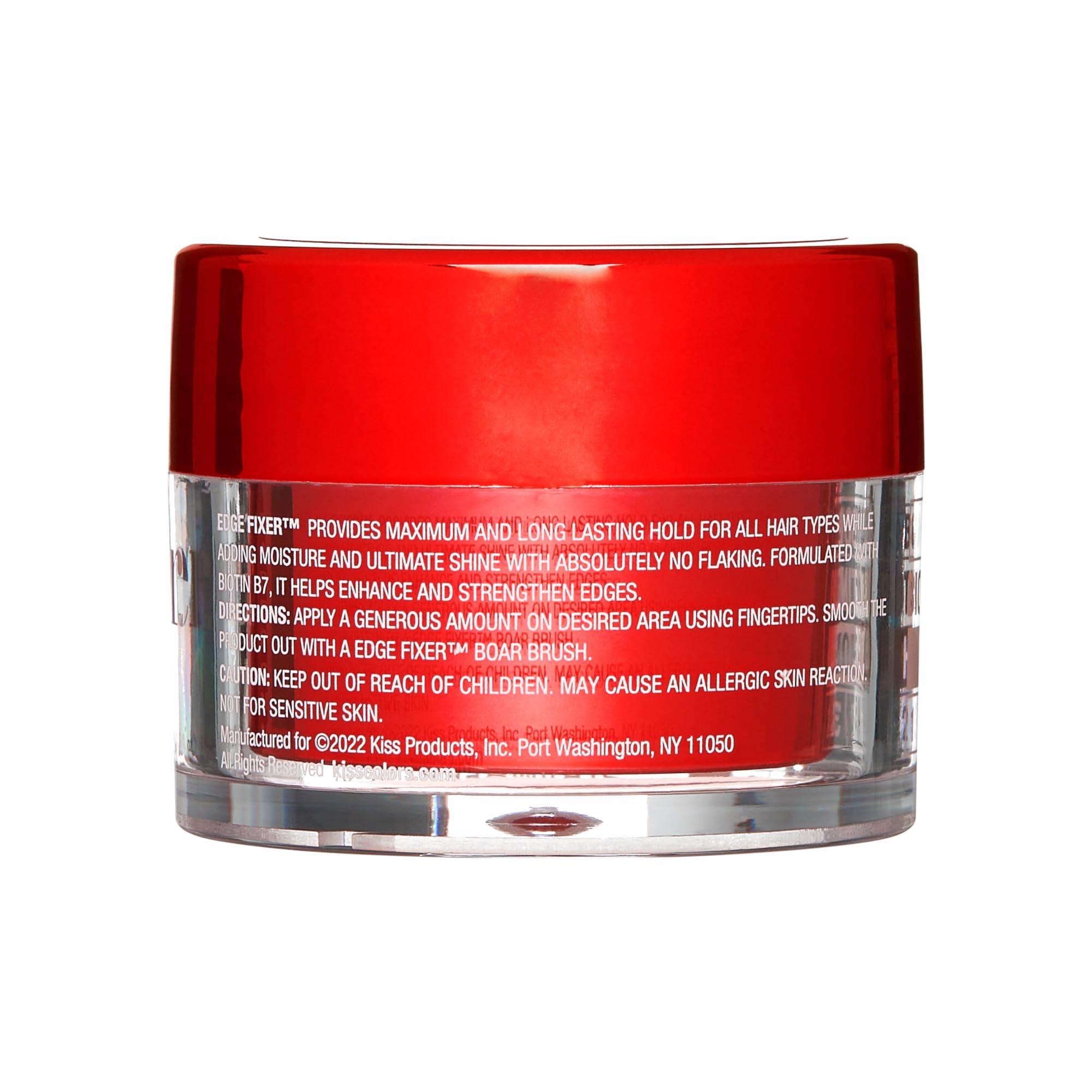 KISS Colors & Care edge fixer results: shiny, controlled finish on hair.